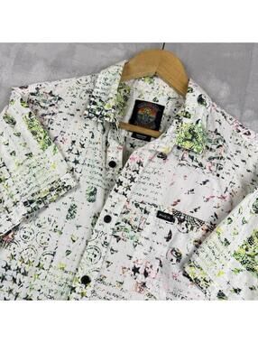 RVCA Christian Fletcher Button Up Shirt Men Medium Surf Skate Art Print Summer